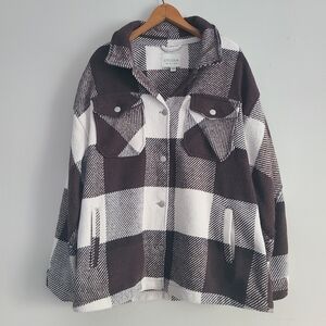 Stoosh Brown and White Plaid Button Down Shacket